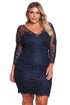 Sexy Blue Plus Size Floral Lace Embroidered Dress